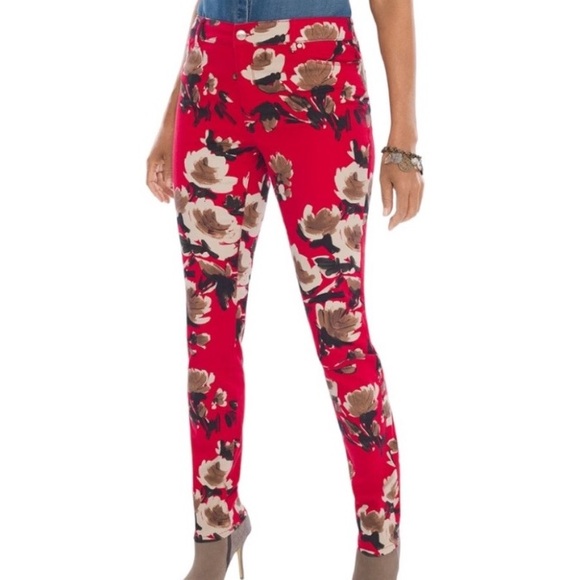 Chico’s Red Floral the Platinum Jegging Size 16P - Picture 2 of 15